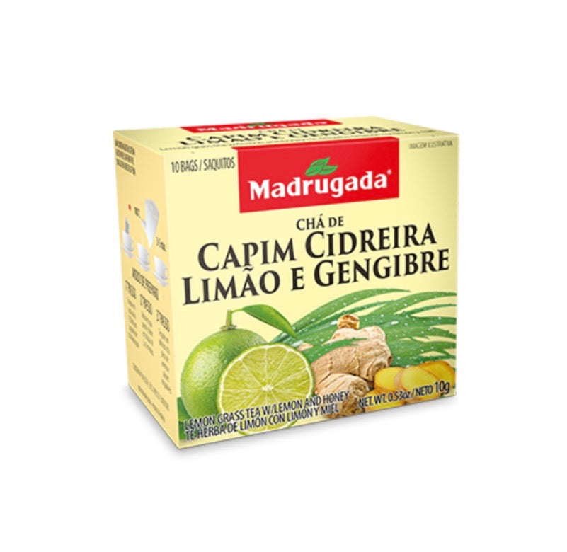 Madrugada Chá de Capim Cidreira, limão e gengibre 10 sachês